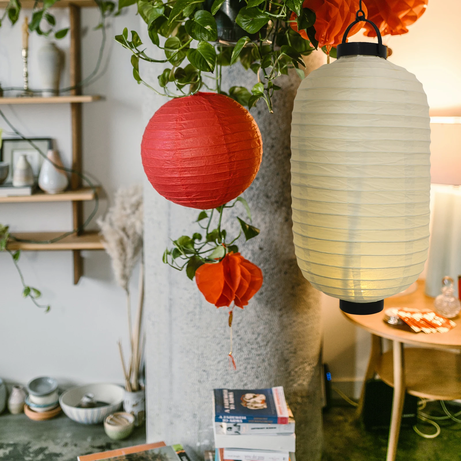 

Japanese Style LED Winter Melon Lantern White Edge Operated Foldable Hanging Decor Festival Bedroom Home Lighting