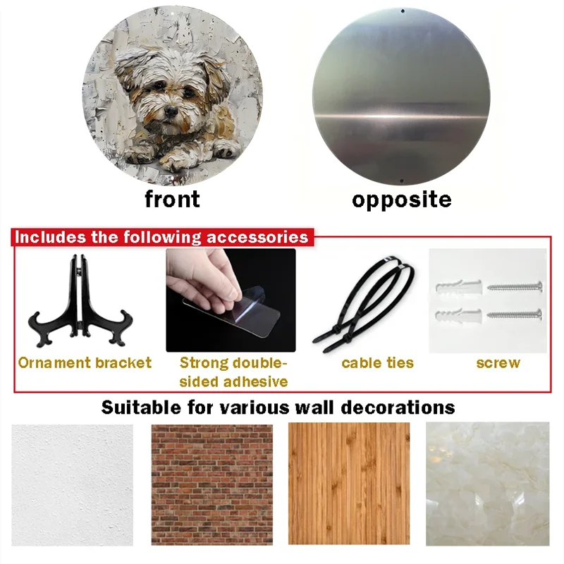 Durable Aluminum Wreath Sign, Hippie and Dog Pet Theme, UV and Scratch Resistant, Easy-Hang Decor for Indoors and Outdoors