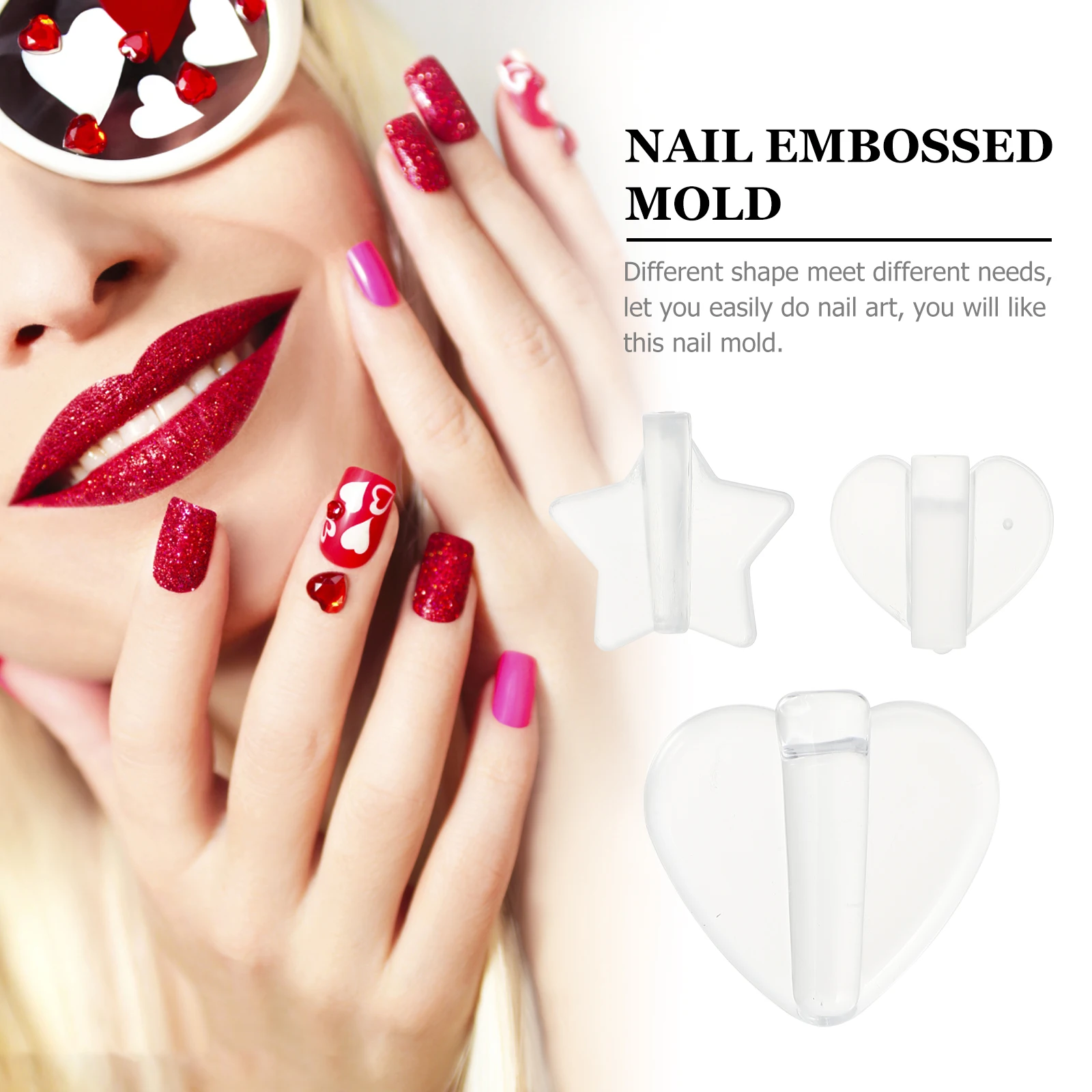 

3 шт., рамка для инструментов из смолы, тисненая форма для ногтей, гибочное оборудование, дуговый дизайн в форме сердца, металлическая форма для ногтей, ломтик, подходит для ногтей