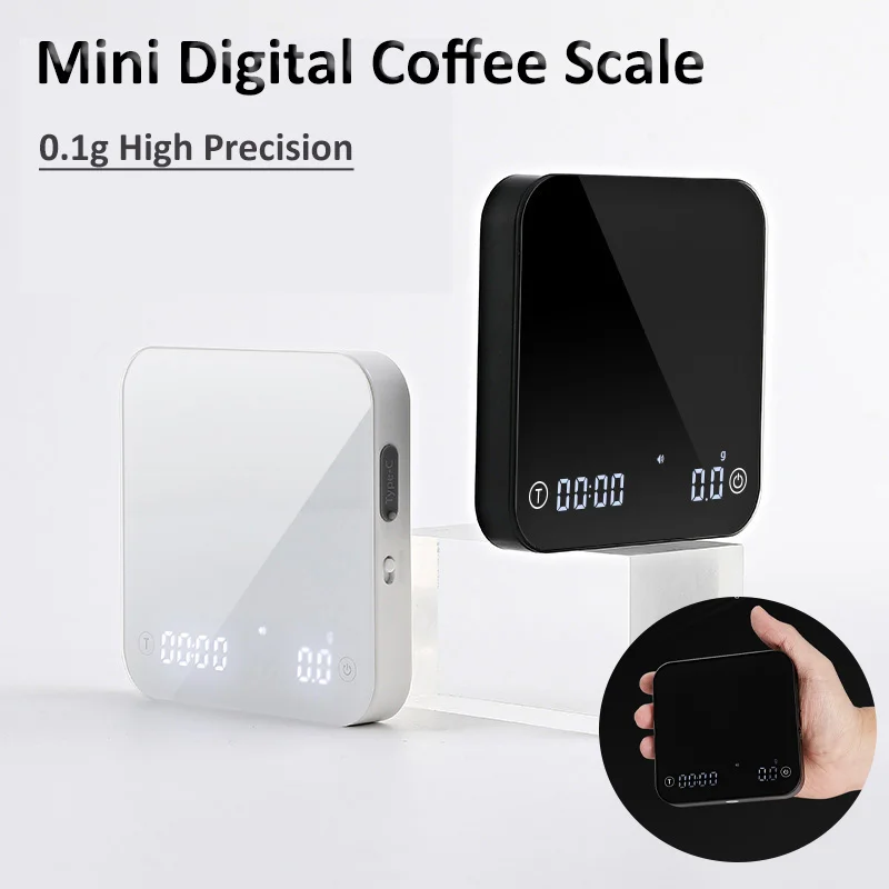 Portable Digital Coffee Scale 0.1g High Precision Kitchen Scale USB Charging Electronic Balance Tempered Glass Face Coffee Scale