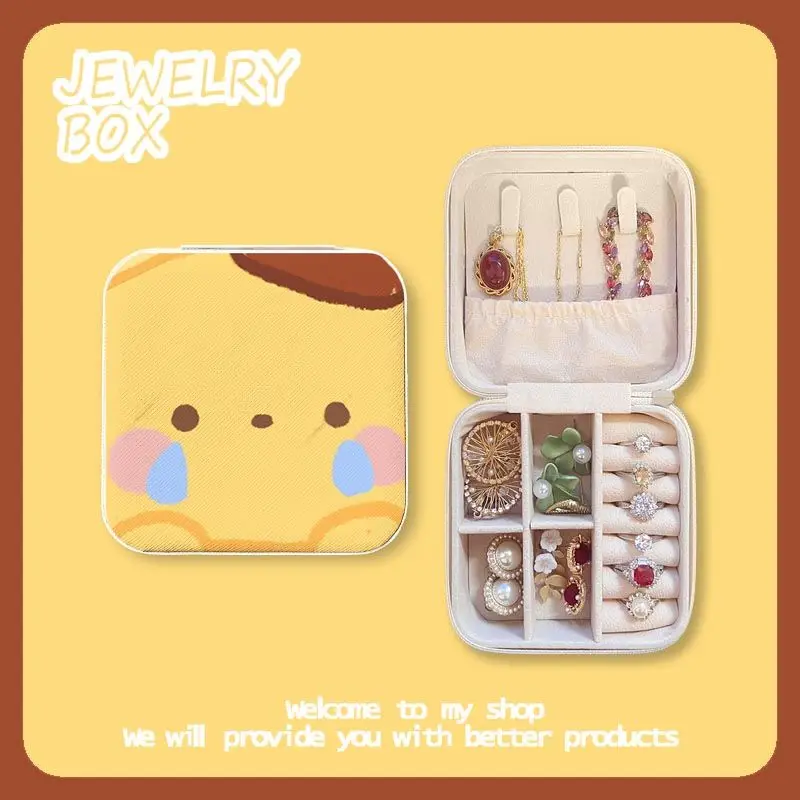 Sanrio Hello Kitty PomPomPurin Jewelry Box Display Travel Jewelry Case Boxes Portable Leather Storage Joyeros Organizador