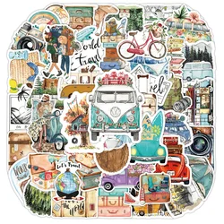 50pcs Retro Bohemian Outdoors Stickers Suitcase Guitar Phone DIY Sticker Scrapbooking Supplies Journal Accessories Vintage