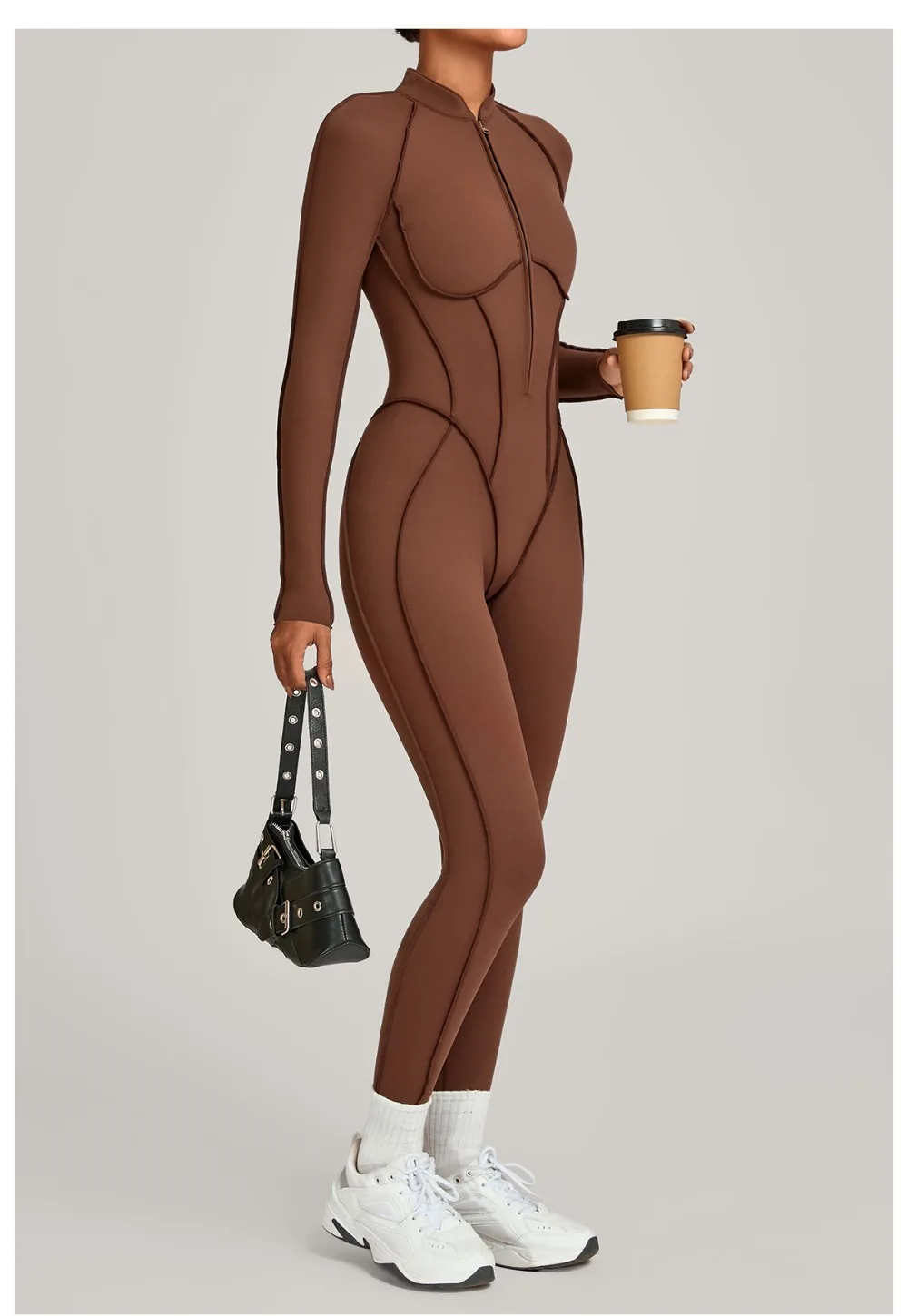 بدلة رياضية للتمرين بنصف سحاب بدون ظهر مفتوح بدلة يوجا للياقة البدنية قماش عالي المرونة ملابس رياضية للجري في الهواء الطلق جديدة #4