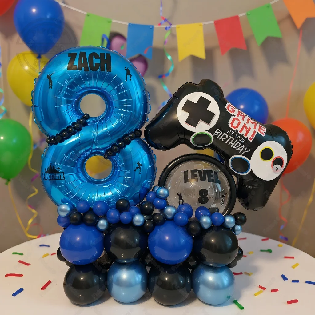 55pcs Gamepad Balloon Deep Blue Number Birthday Balloon Set Game Theme Party Decoration Birthday Surprise Gift