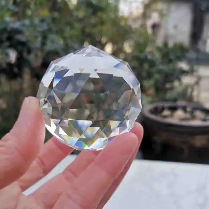 50-100mm Crystal Single Flat Ball Ornaments Glass Faceted Shphere Paperweight Handle Hemisphere Living Room Decoration Figurine