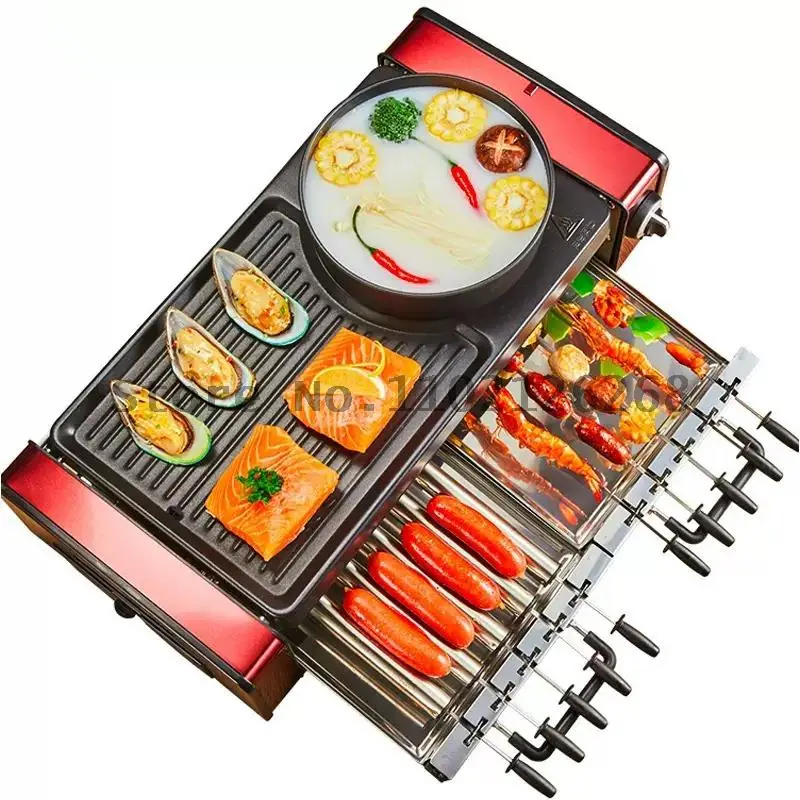 

Household Automatic Electric Oven Indoor Sweet Potato Frying Hot Pot All-in-one Pot Full-baked Meat Electric Grill and Hot Pot