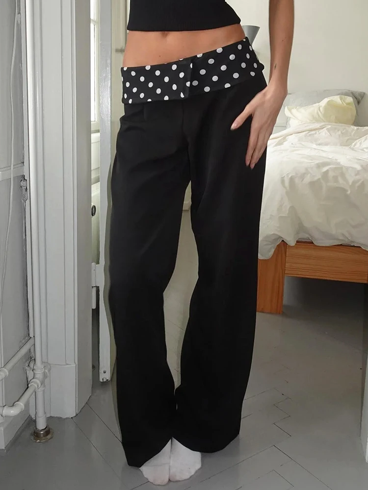 

Sibybo Polka Dots Patchwork Baggy Pants Women Printed Mid Waist Loose Suit Trouser Casual Streetwear Fashion All-match Lady Pant