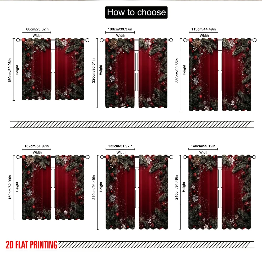 2 قطعة 2D الطباعة المسطحة عيد الميلاد الساخن ستائر الحفلات عيد الميلاد الأضواء الرقمية المطبوعة البوليستر الستائر احتفالية ل