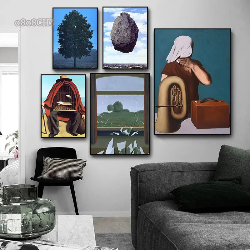 Rene Magritte Classic Artwork Posters and Prints Vintage Pictures Surrealism Abstract Wall Art Canvas Painting for Living Room