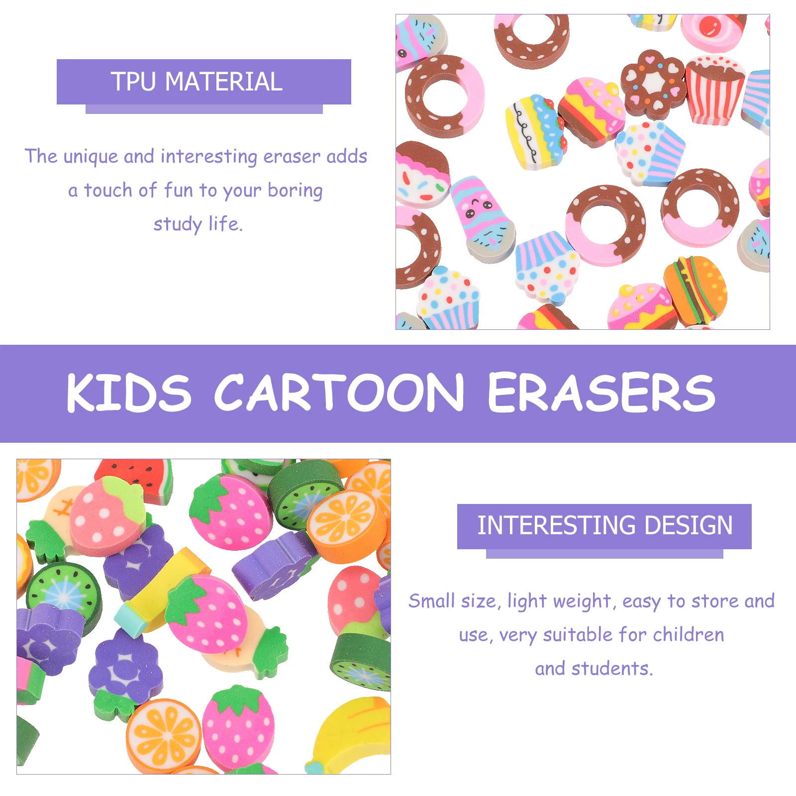 3 Jars Cartoon Animal Fruit Cake Erasers Creative Design Students Office Workers Designers Practical Gift Tpu Material