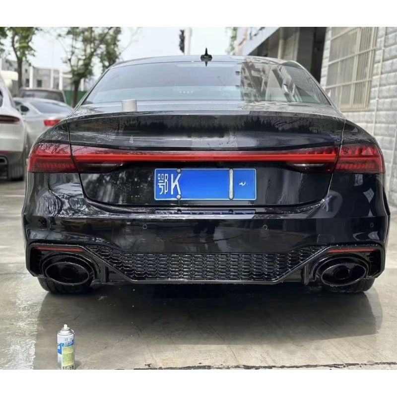 Fits 2019-2025 Audi A7 C8.| RS7 Style Honeycomb Diffuser| Big Cannon Exhaust Tips| Rear Bumper Body Kit