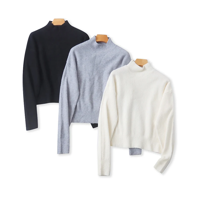 

Autumn Winter Women's Wool Sweater f High Collar Loose Slimming Sli Versatile Warm Skin-friendly Anti-aging Sweater