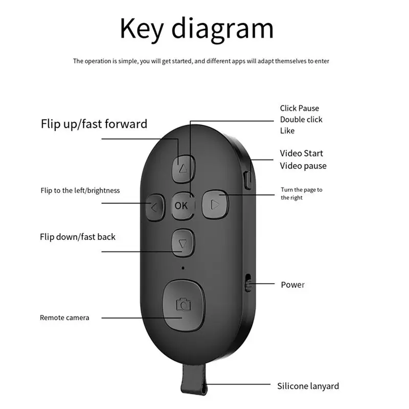 B76B Bluetooth 5.0 Mobile Phone Remote Control Button Selfie Shutter E-Book Page Turner Wireless Controller White