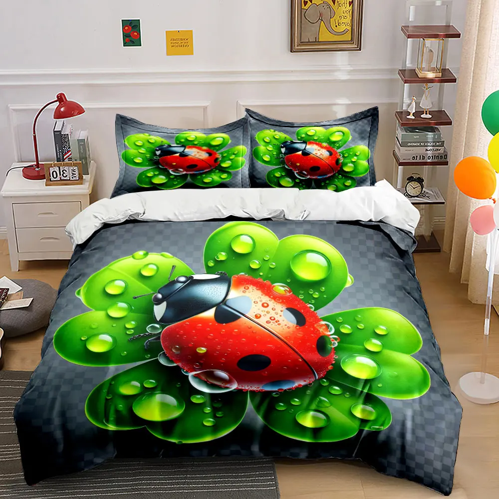 Ladybug Nature-Inspired Decoration Set  kid's and adults' bedroom decor, Exquisite three-piece bedding set gift