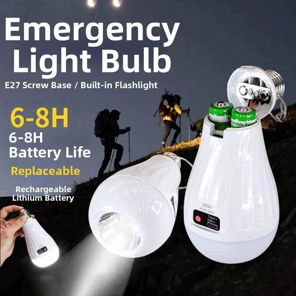 

Новая перезаряжаемая светодиодная лампа E27, без мерцания, портативный ночник 20 Вт, 1200 мАч, для дома, кемпинга и улицы