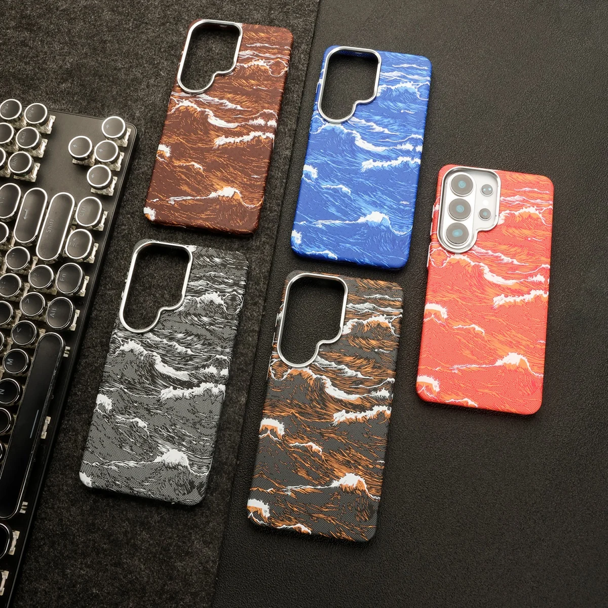 For Magsafe Magnetic Wireless Charge Case For Samsung Galaxy S26 S25 S24 Ultra Plus Carbon Fiber Sea Wave Texture Slim PC Cover
