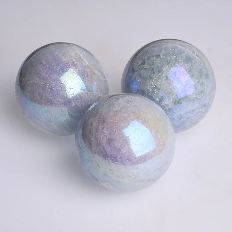 Angel Aura Natural Celestite Sphere for Meditation Witchy Decor Sparkling Rainbow Blue Calcite Quartz Crystal Ball Altar Display