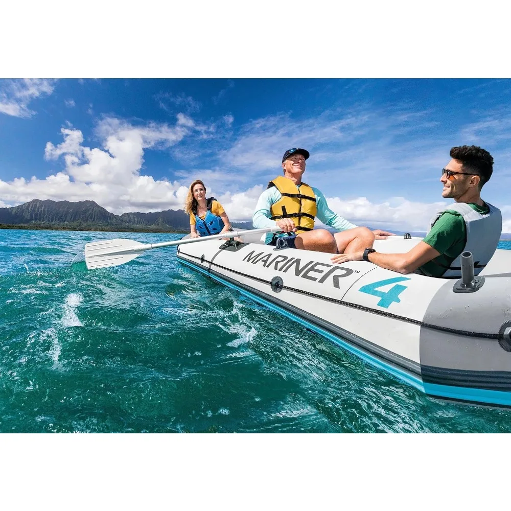 68376EP Mariner 4 Inflatable Boat Set: Includes Deluxe 54in Boat Oars and High-Output Pump – Wear-Resistant Keel