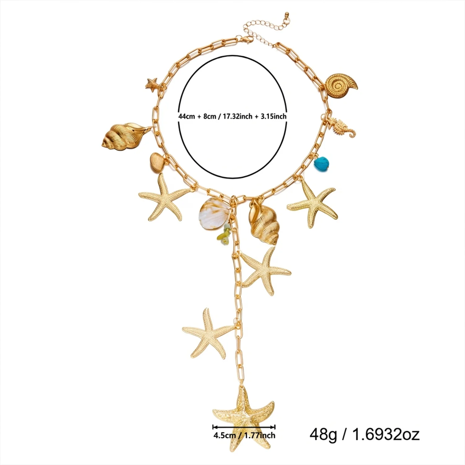Böhmische Strandmuschel-Perlenkette für Frauen, handgefertigte Imitationsperlen-Kette mit Seestern-Anhänger, Urlaubsparty-Schmuck – Detail 7