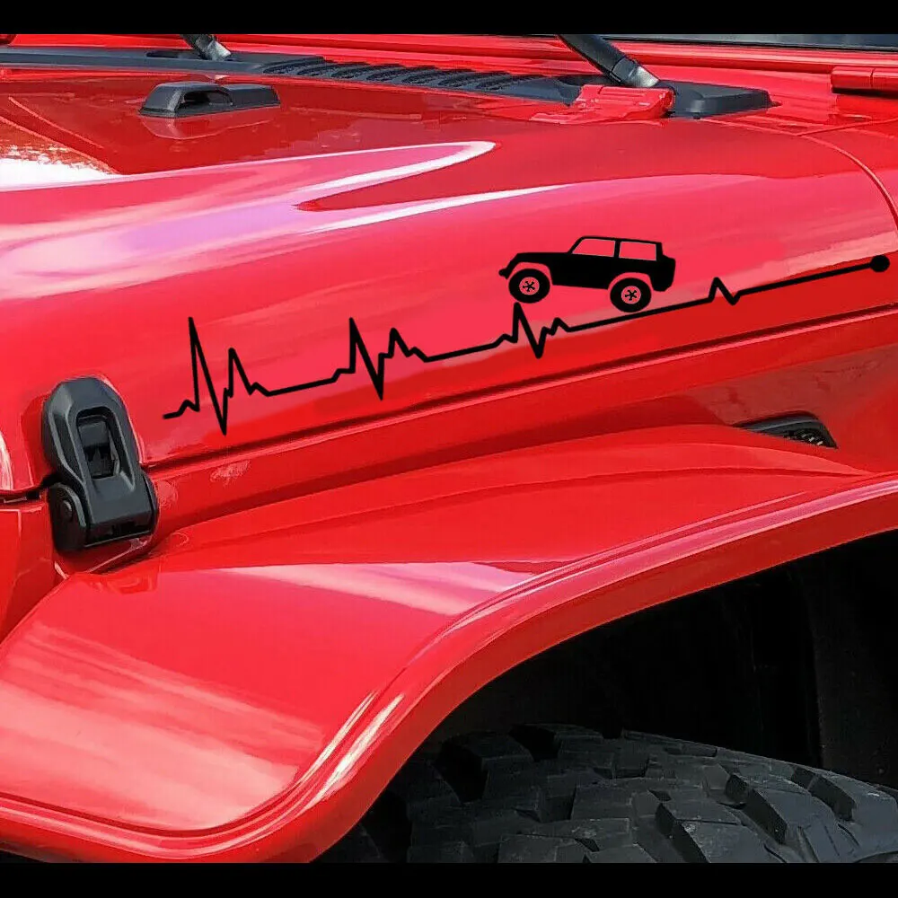 2pcs Hood Decals stickers for Jeep  TJ JK CJ YJ- Heart Beat 60cm