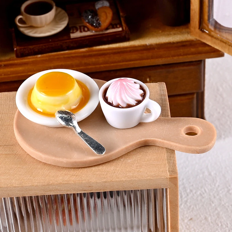 1 Juego de bandeja de tenedor de café para pastel en miniatura, modelo de comida, cocina 1:12, decoración para casa de muñecas, juguete para accesorios para casa de muñecas