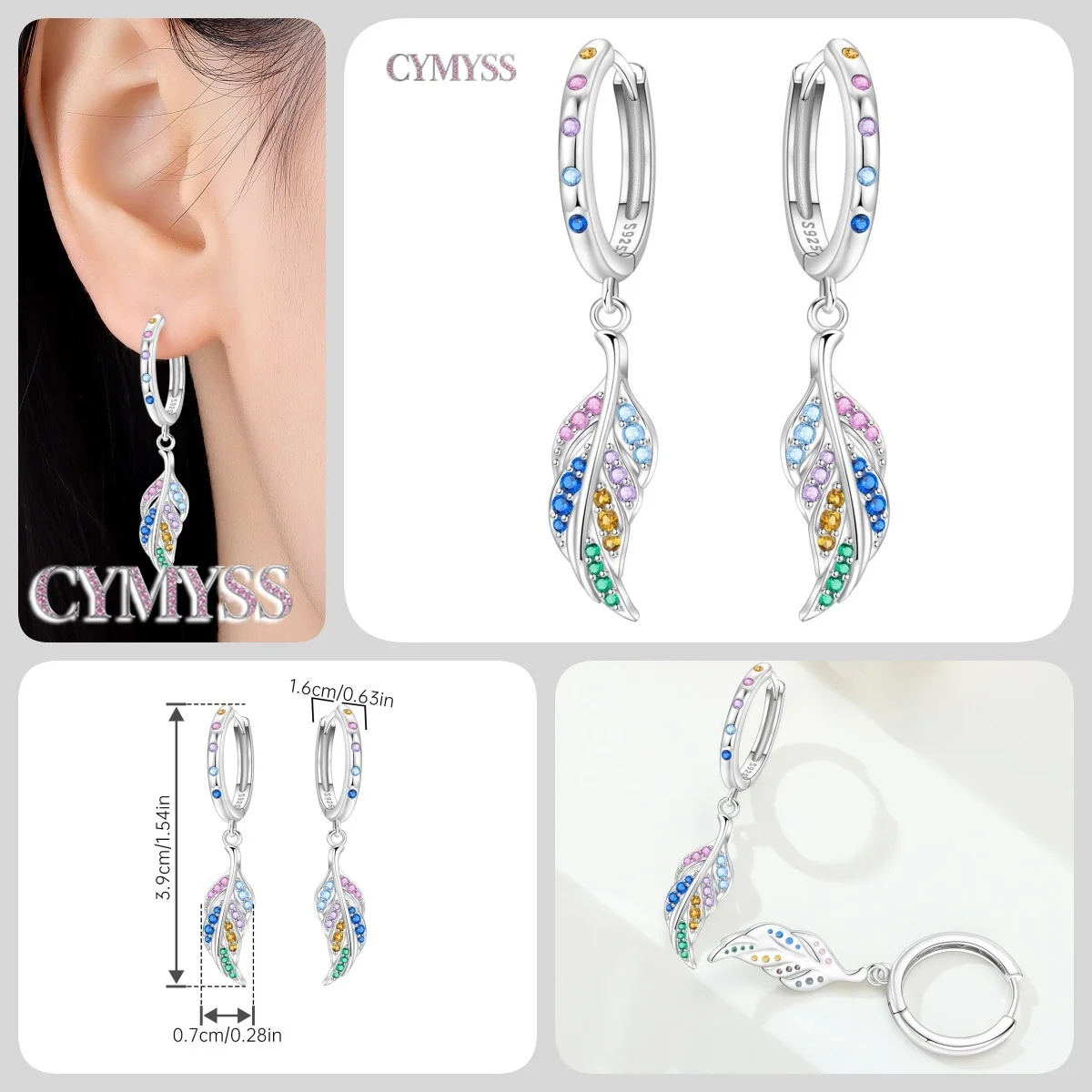 Original 925 Sterling Silber Sterne Mond Bunter Herz-Zirkon Satelliten-Ohrringe Schmuck Creolen für Damen Party Trendige Geschenke – Detail 33