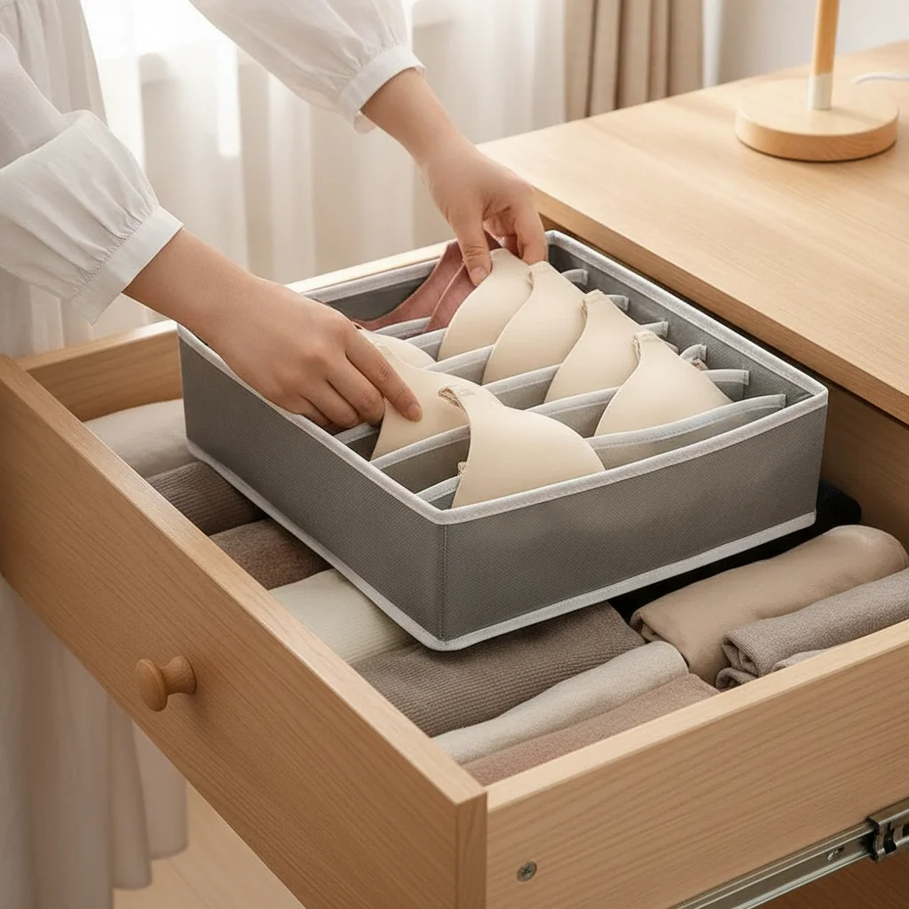 Set Underwear Bra Organizer Storage Box Beige Drawer Closet Organizers Boxes For Underwear Scarfs Socks Bra