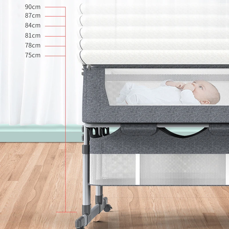 Twin portable movable crib folding height adjustable splicing big bed baby crib bb bed