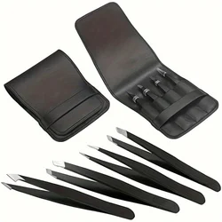 4pcs Eyebrow Tweezers Stainless Steel Point Slant Flat Tip Scissors Hair Removal Makeup Tool Eye Brow Clips with Case