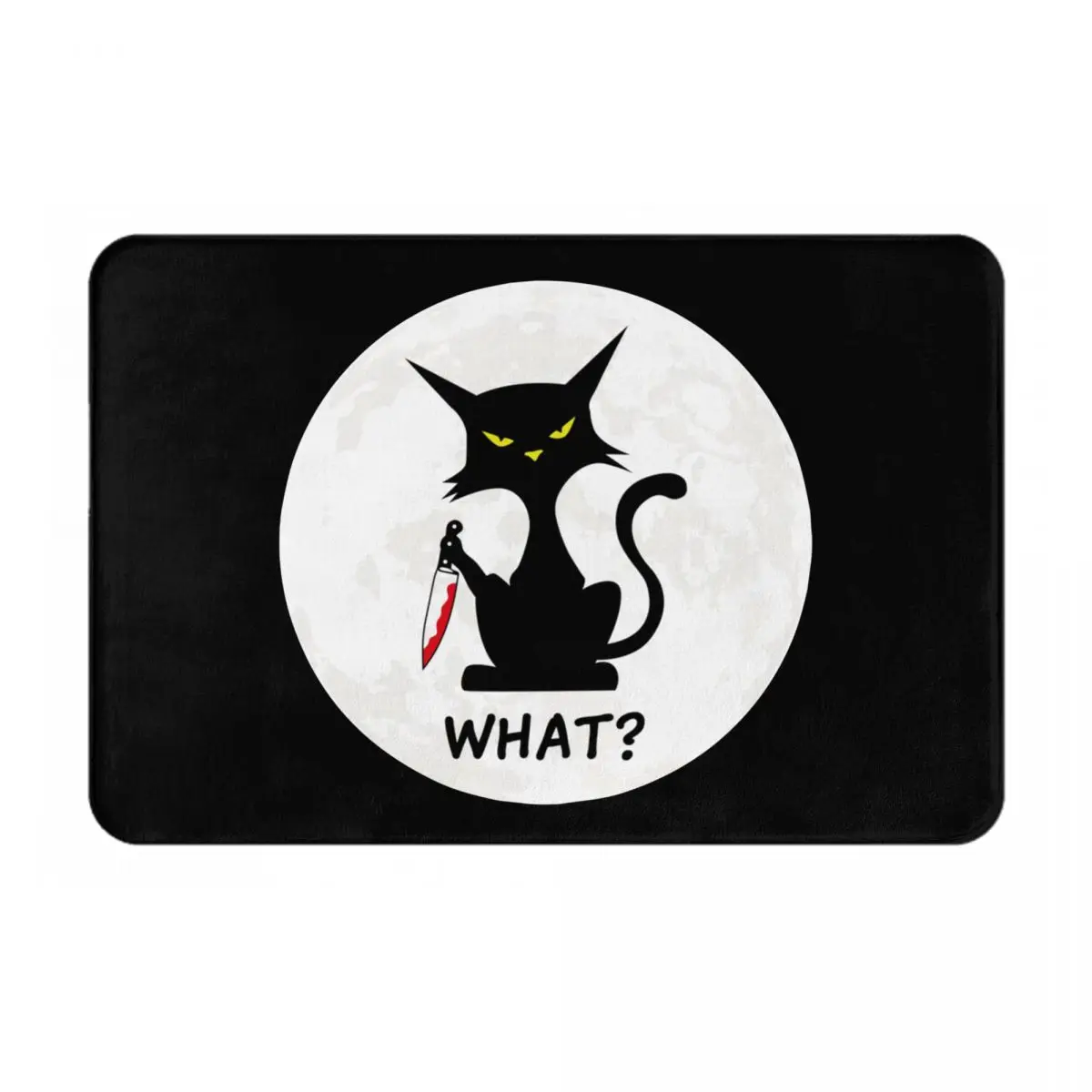 

Black Cat With Knife, Asking "What" Funny Bath Mat for Living Room Bathroom Printed drop shipping Balcony Mats Decoration