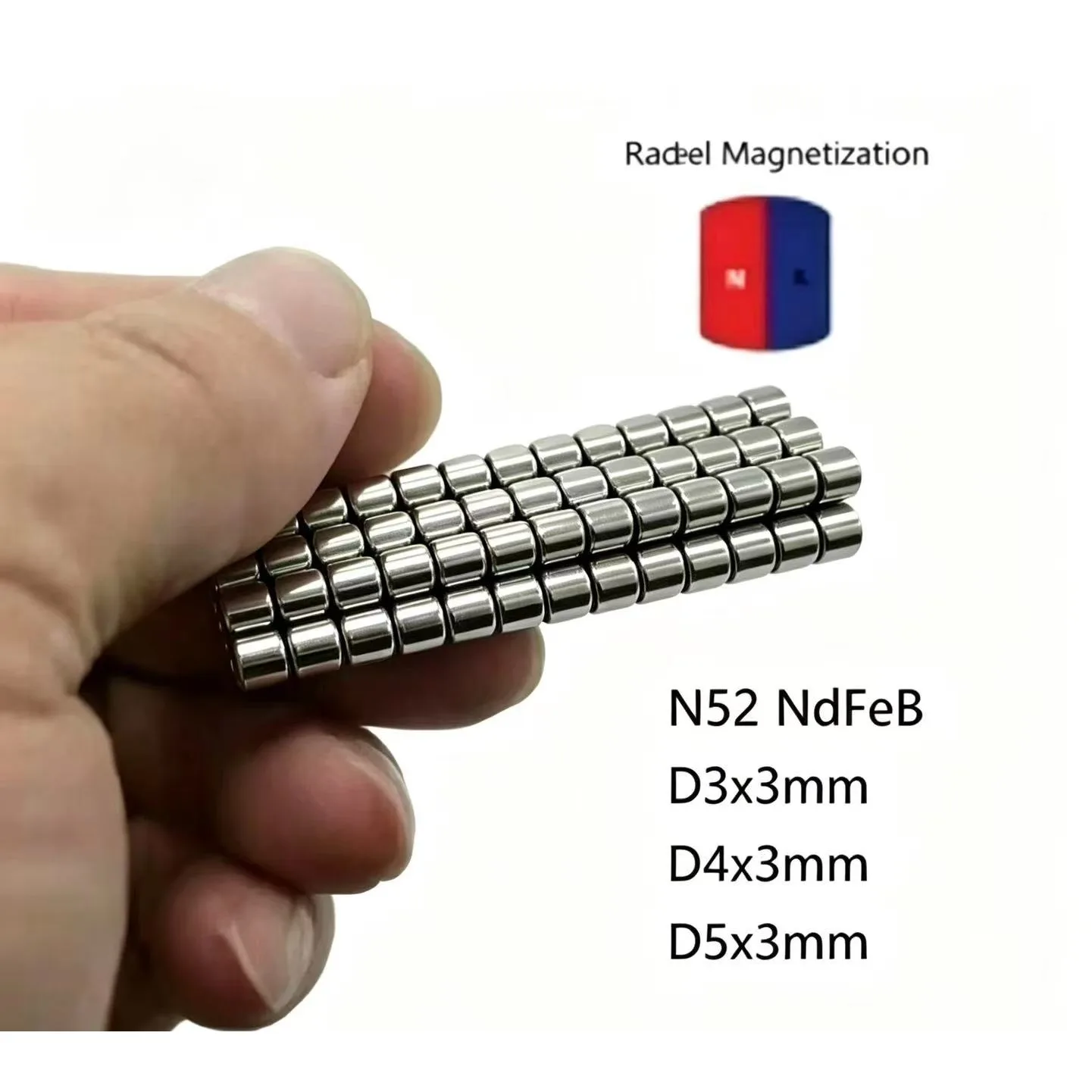 10 50PCS/LOT Disc N52 Radial Magnetization NdFeB Magnet 3*3 4*3 5*3 Strong Rare Earth Permanent Neodymium Magnets 3x3 4x3 5x3