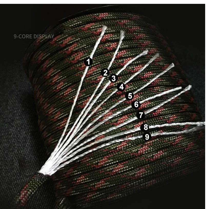 9 الأساسية 650lb Paracord 100 متر Dia.4mm العسكرية القياسية المظلة حبل خيمة الحبل اكسسوارات ل بقاء سوار DIY بها بنفسك صنع