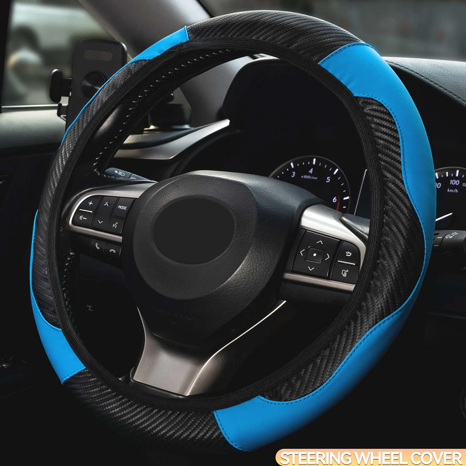 Car Steering Wheel Cover Breathable Anti-Slip Leather Steering Covers Suitable 37-38cm Auto Decoration internal Accessories 15