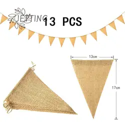 13 Flags Vintage Jute Hessian Burlap Bunting Banner Wedding party Photography Props Celebration Party Decoration Banner