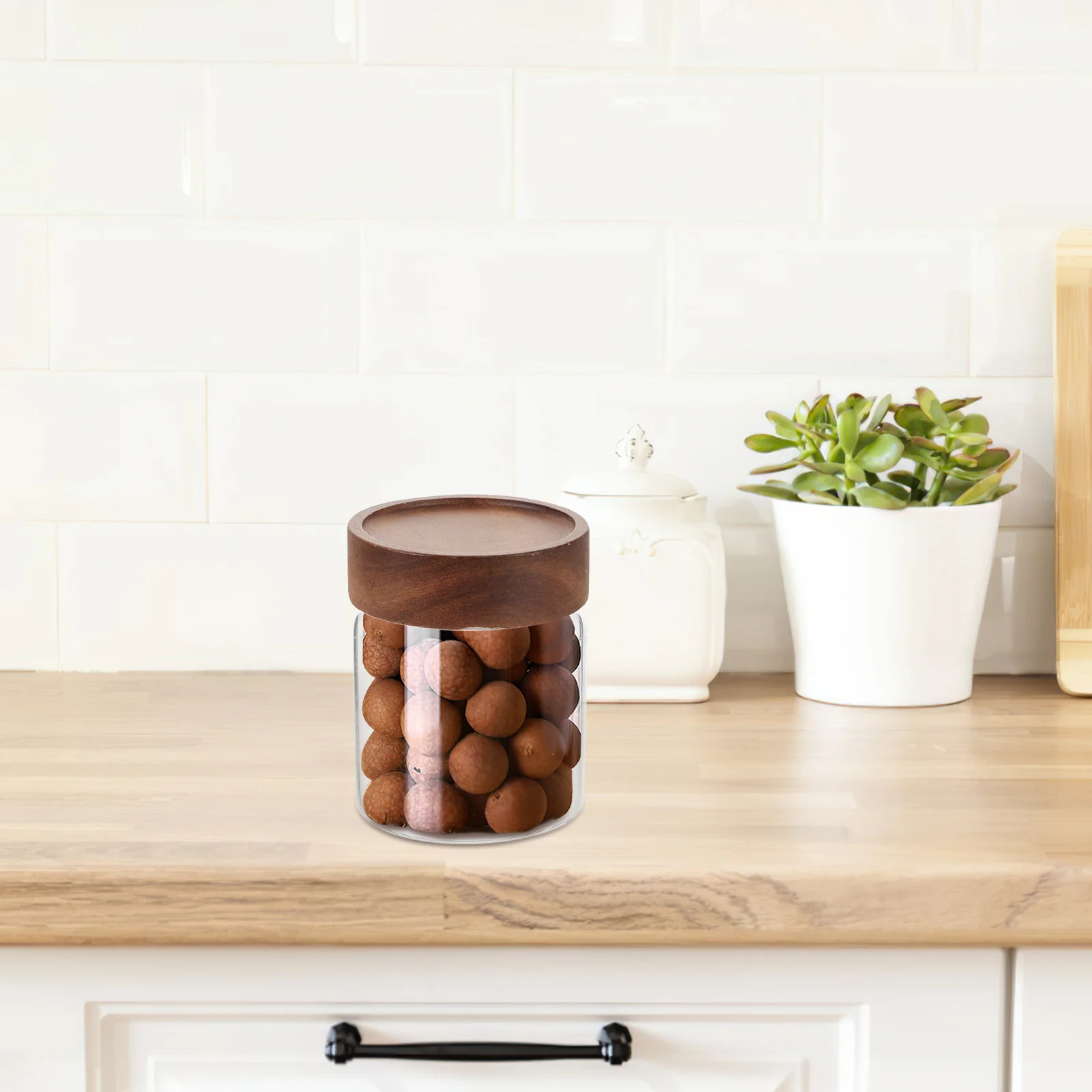 

Airtight Glass Food Storage Jar with Wooden Lid Keeps Coffee Beans Fresh Ideal for Kitchen Pantry Organization Wide Mouth Easy