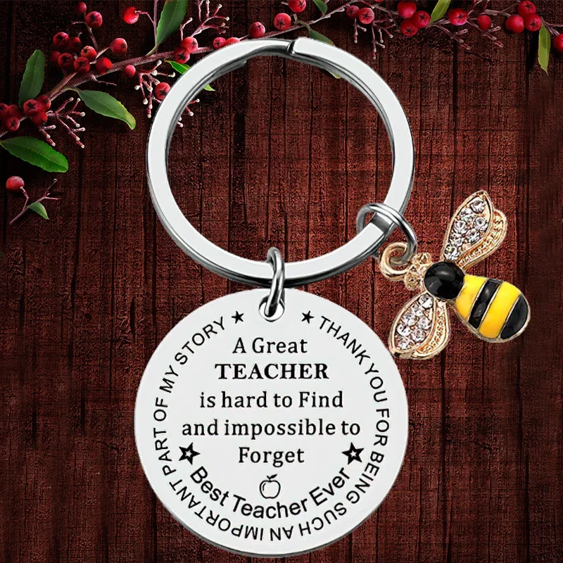 

Charm Thank You Teacher Keychain Pendant Insect Enamel Bee Key Chain Keyring Honeybee A Great Teacher Is Hard To Find