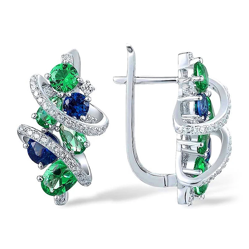 Huitan Green/Blue Cubic Zirconia Hoop Earrings for Women New Temperament Elegant Bridal Wedding Party Earrings Trendy Jewelry image 2