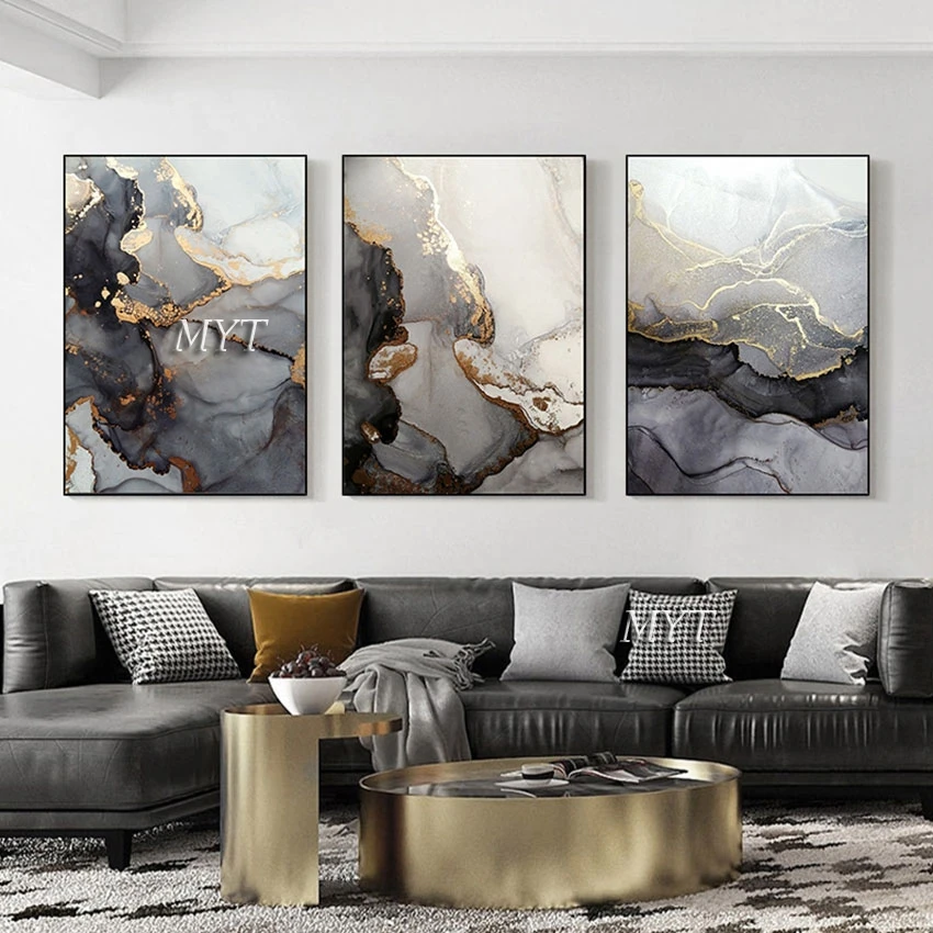 

100% Handmade Simple Design Gold Foil Custom Oil Painting 3 Panel Canvas Home Decoration Items Wall Picture For Bedroom No Frame