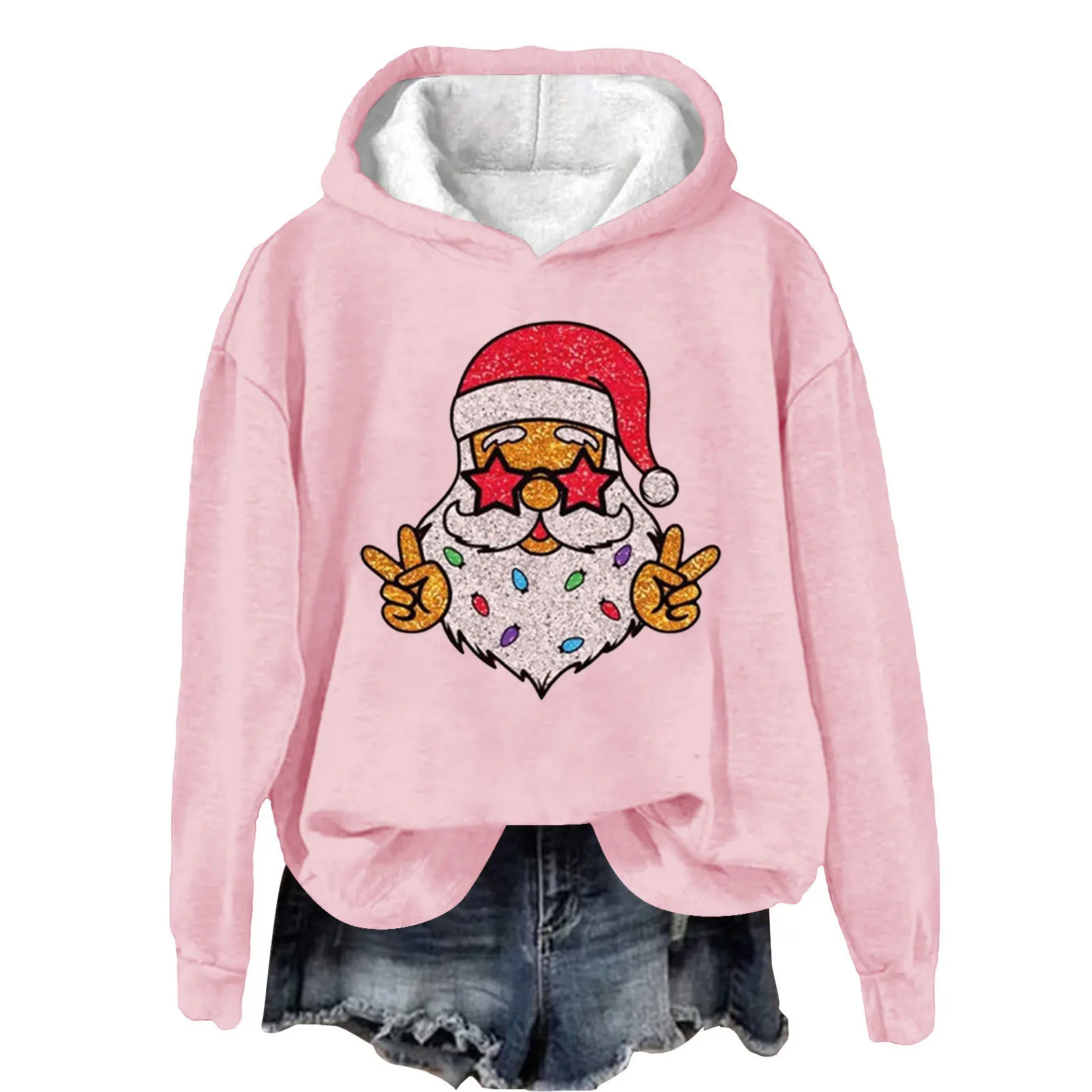 2024 Christmas New Year's Eve New Product European and American Women's Loose Hoodie 3D Letter Printed Hoodie for Women