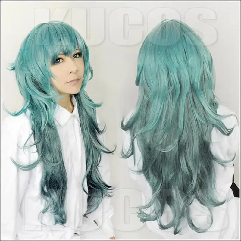 

asdh8@High Quality Anime Sen Takatsuki Eto 80cm Long Green Ombre Heat Resistant Cosplay Costume Wig + Free Wig CapCOSda@