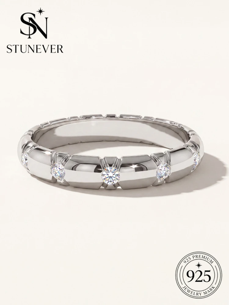 925 Sterling Silver Simple Real Moissanite Diamond Round Shiny Stacked Ring For Women Party Luxury Personalized Fine Jewelry