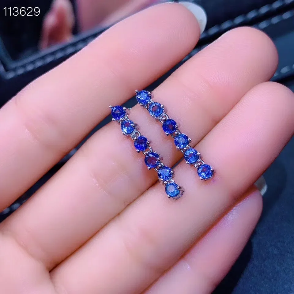 

12 Pieces Total 1.2ct Natural Sapphire Earrings for Office Woman 3mm Blue Sapphire Silver Drop Earrings