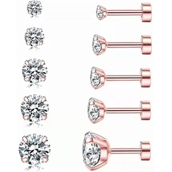 2 Pcs 18G Hypoallergenic Stud Earrings for Women Men Stainless Steel Flatback Earring Cubic Zirconia Earring Piercings