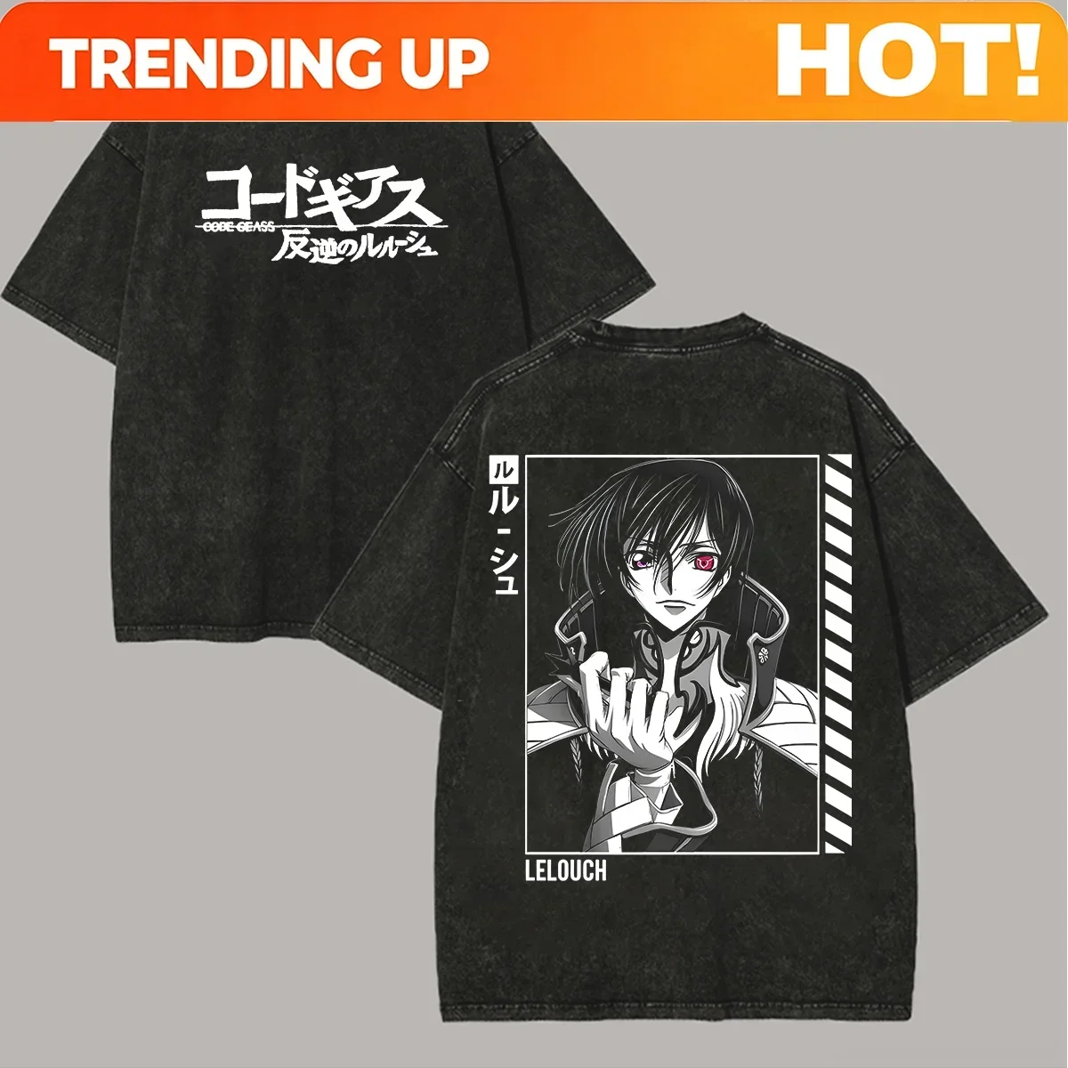 Customization Code Geass Anime Lover Washed T Shirt Year Round Clothing Personality Clothes Plus Size Unisex High Quality Hot Pr