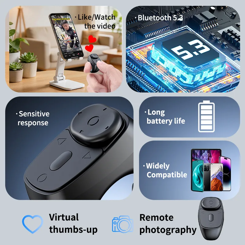 Wireless Bluetooth Ring Clicker Joystick-style Buttons Bluetooth 5.3 Wide Compatibility Scroll Videos Flip Pages Remote Camera