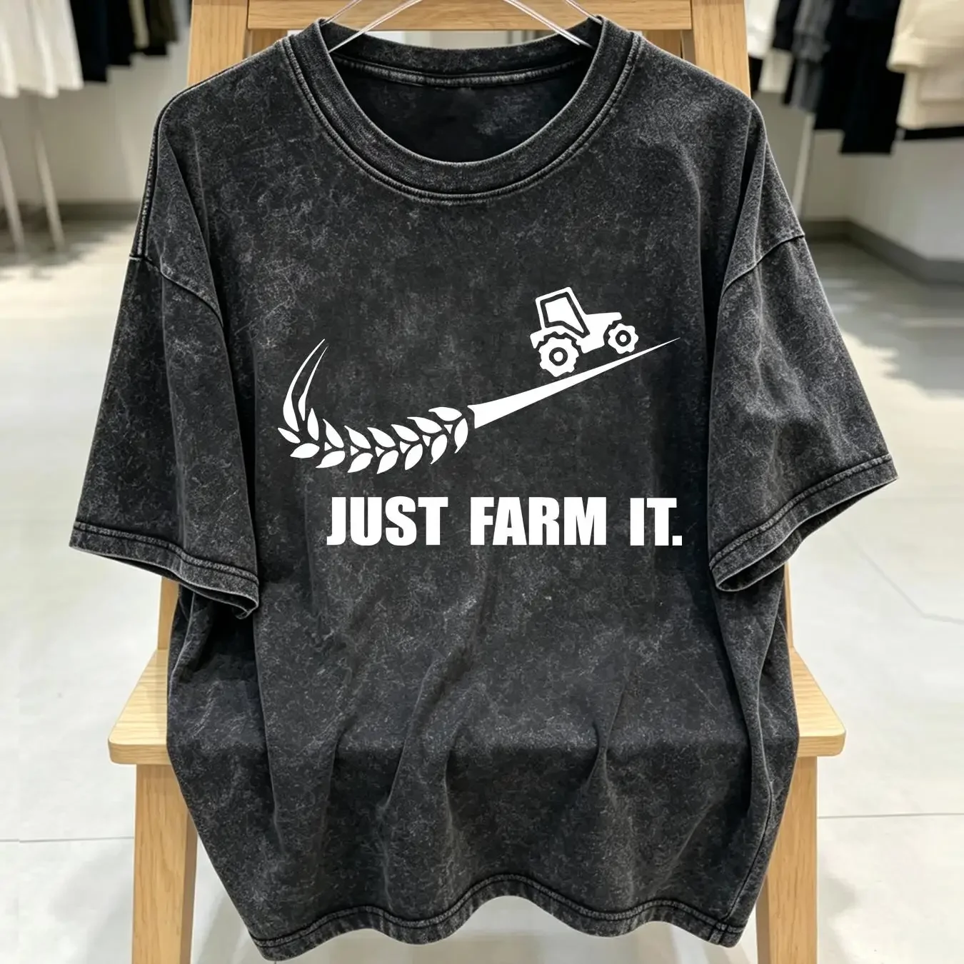 washed T Shirt Just Farm It Funny Farming Farmer Mens Cotton Top vintage Washed fashion Comfortable Versatile Stylish Soft