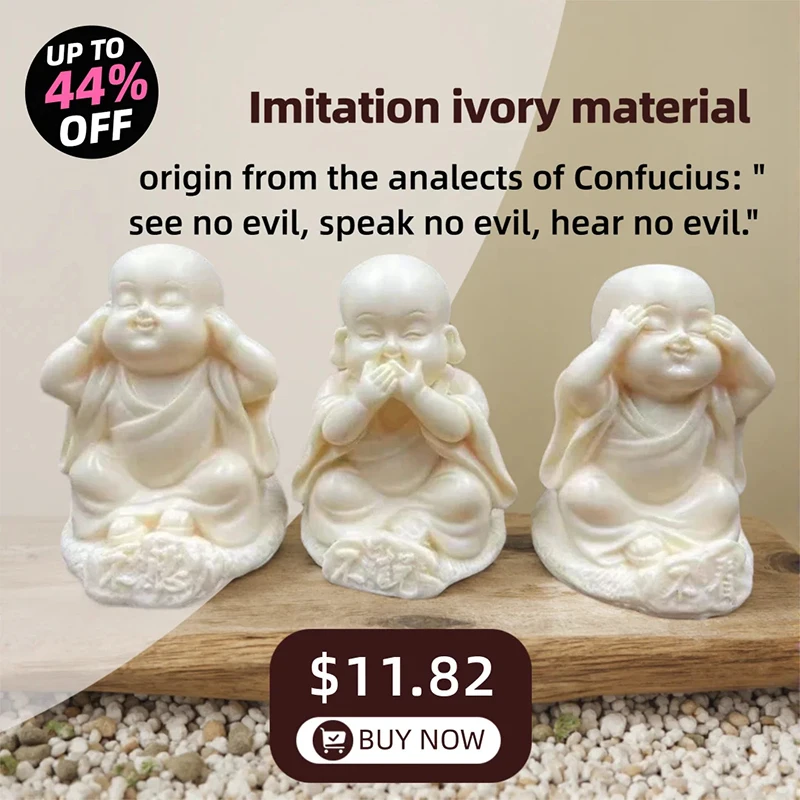 Three Little Monks Characters Statue Don\'t say, Don\'t look, Don\'t listen Art Sculpture Cute Home Room Office Car Decorations