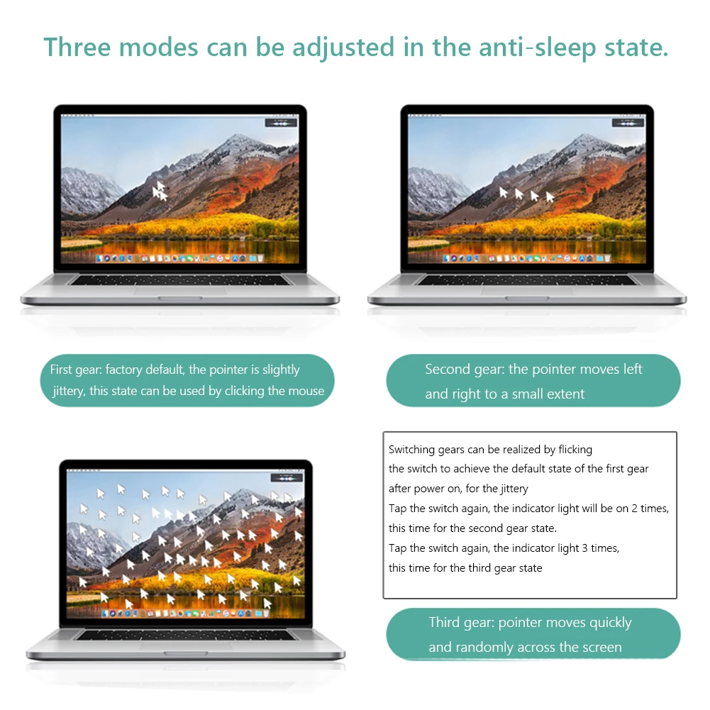 

USB C Metal Mouse Mover with Switch Button Mouse Moving Device 3 Jiggle Modes Driver-Free Plug & Play Keep Computer/Laptop Awake