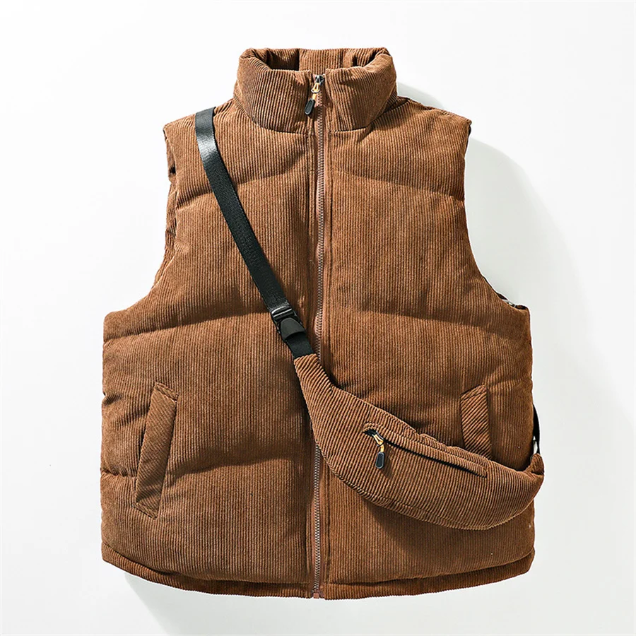 Korean Winter Vest Fashion Harajuku Waistcoat Sleeveless Men Warm Thick Jacket With Backpack Corduroy Men's Clothing Autumn Coat