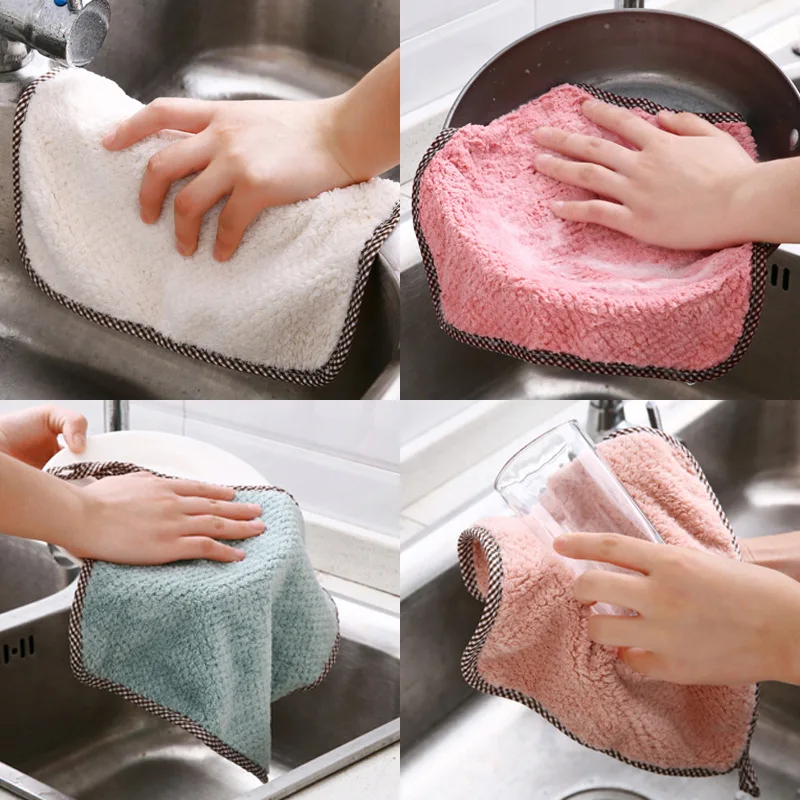 5/10Pcs Thick Home Kitchen Dish Towel Non-stick Oil Thickened Table Cleaning Cloth Absorbent Scouring Pad Dish Cloth Kitchen Rag